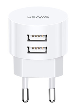USAMS φορτιστής τοίχου T20, 2x USB, 2.1A, λευκός