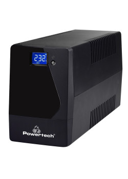 POWERTECH UPS Line Interactive PT-1050LCD με οθόνη, 1050VA, 630W, 2x Schuko, 2x RJ45/RJ11