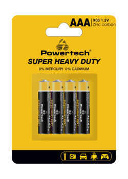 POWERTECH μπαταρίες Zinc Carbon Super Heavy Duty PT-1218, AAA 1.5V, 4τμχ