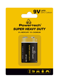 POWERTECH μπαταρία Zinc Carbon Super Heavy Duty PT-1220, 9V, 1τμχ