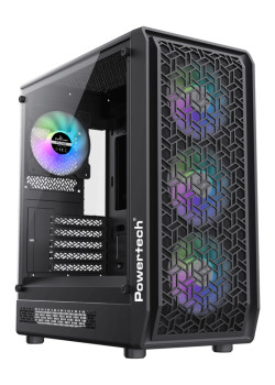 POWERTECH Gaming PC Case PT-1309, tempered glass, 4x ARGB fan, ATX, 340x200x436mm, μαύρο